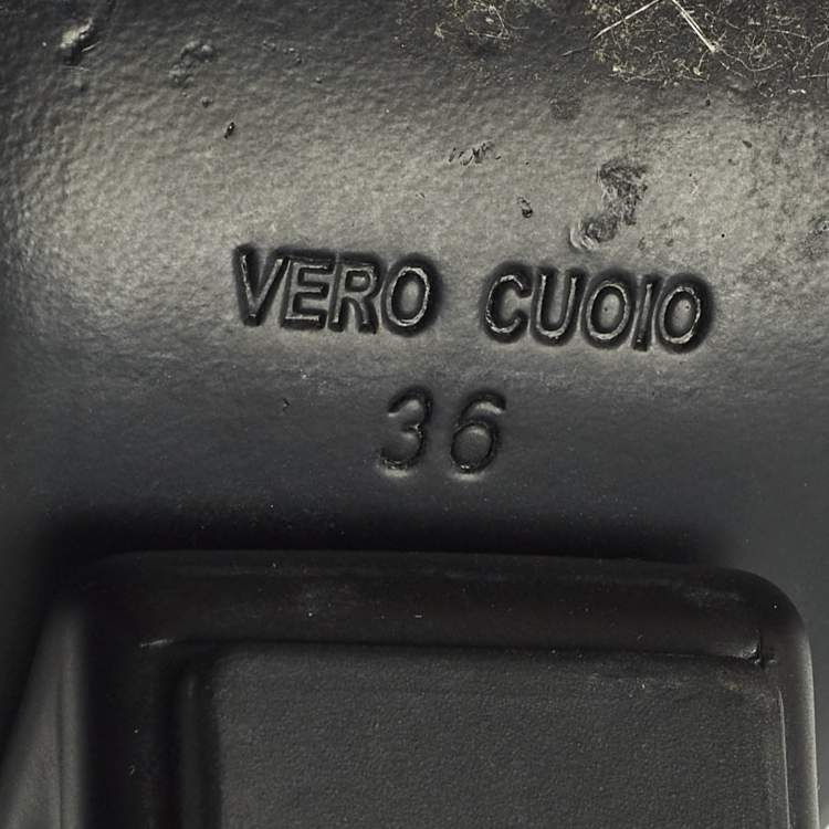 Pre Owned Fendi Size 36 Black Leather Wedge Strappy Sandals