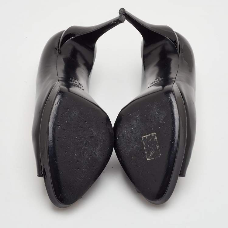Pre Owned Fendi Size 40 Black Patent Leather Peep Toe Pumps