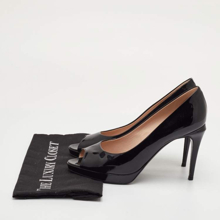 Pre Owned Fendi Size 40 Black Patent Leather Peep Toe Pumps