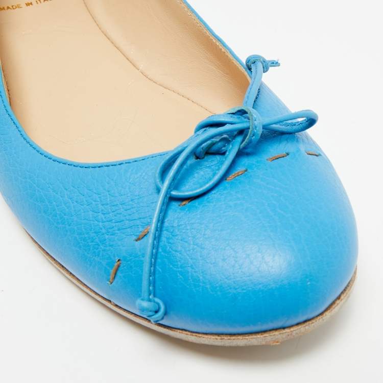 Pre Owned Fendi Size 38.5 Blue Leather Bow Ballet Flats