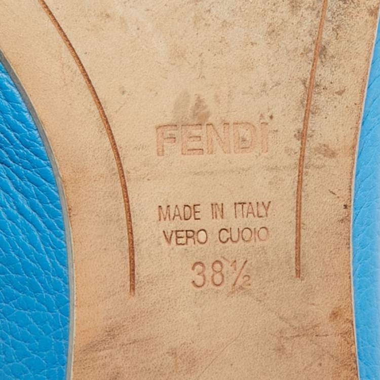 Pre Owned Fendi Size 38.5 Blue Leather Bow Ballet Flats