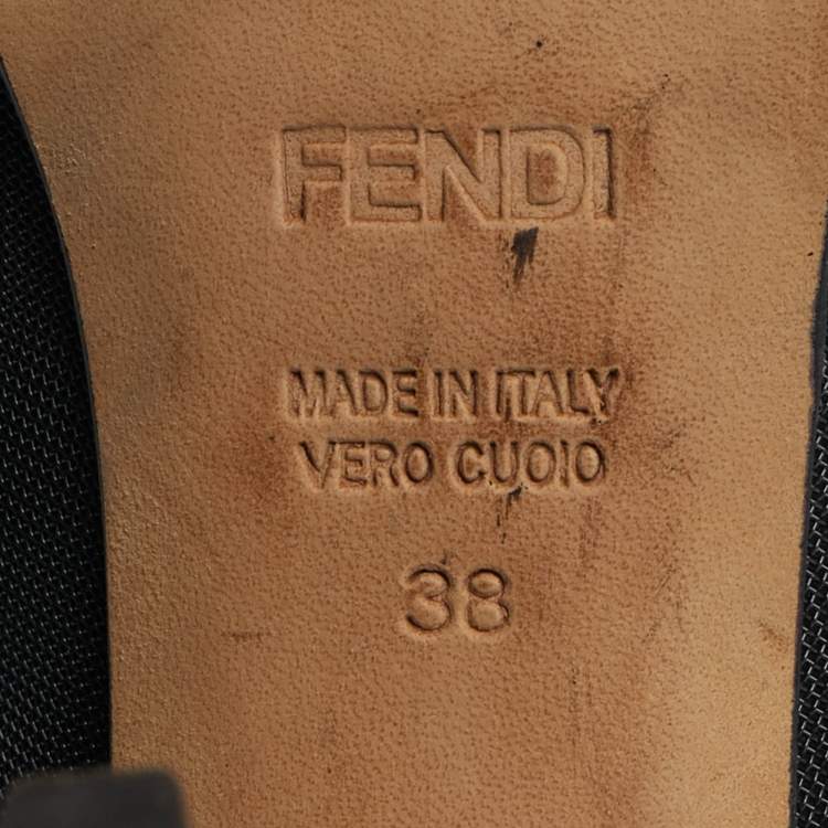 Pre Owned Fendi Size 38 Black Mesh and Suede Platform Ankle Strap Pumps