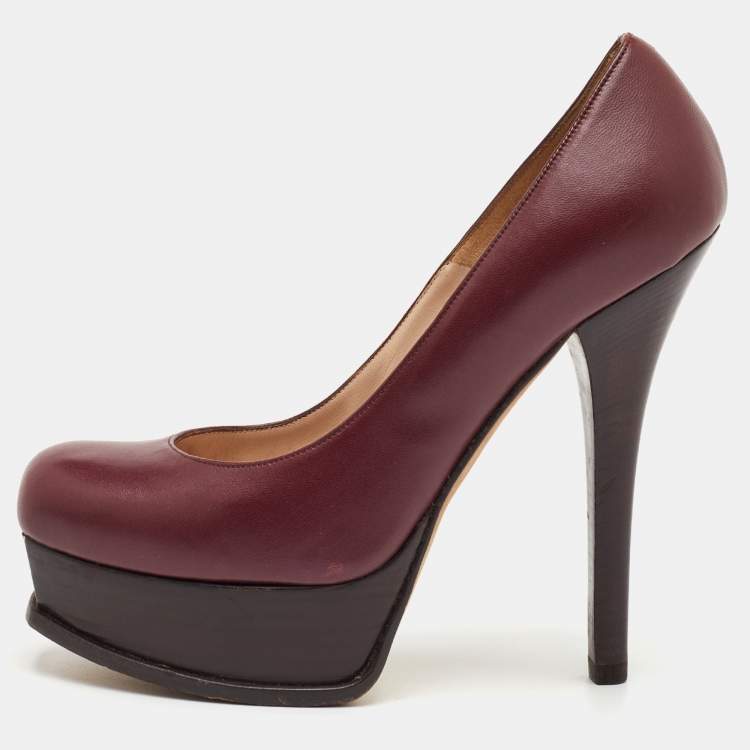 Pre Owned Fendi Fendista Size 38 Burgundy Leather Platform Pumps