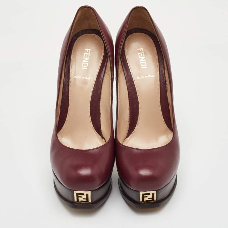 Pre Owned Fendi Fendista Size 38 Burgundy Leather Platform Pumps
