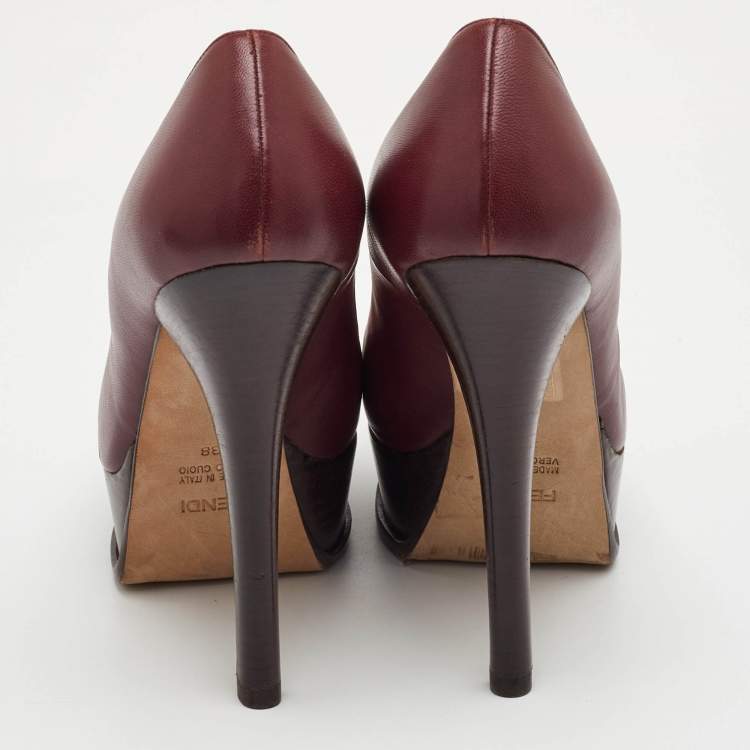 Pre Owned Fendi Fendista Size 38 Burgundy Leather Platform Pumps