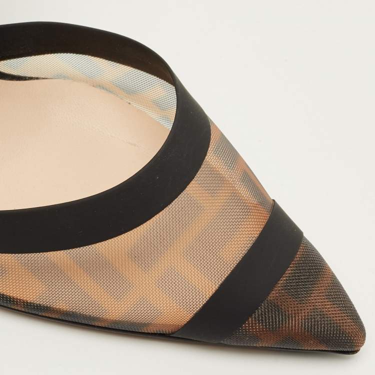 Pre Owned Fendi Colibri Size 40 Black Leather and Mesh Slingback Pumps