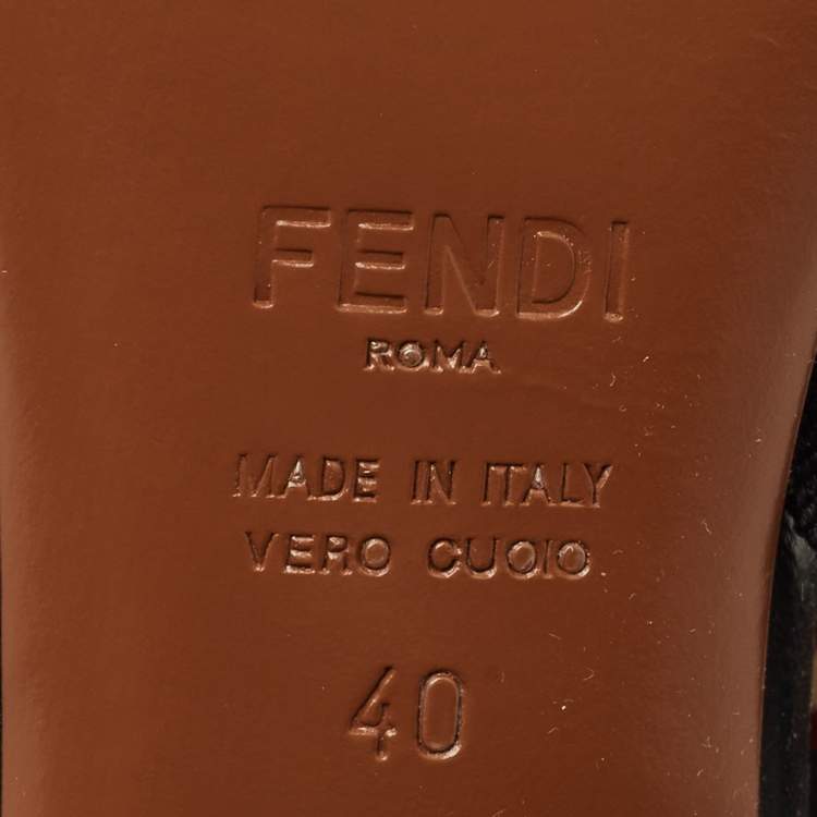 Pre Owned Fendi Colibri Size 40 Black Leather and Mesh Slingback Pumps