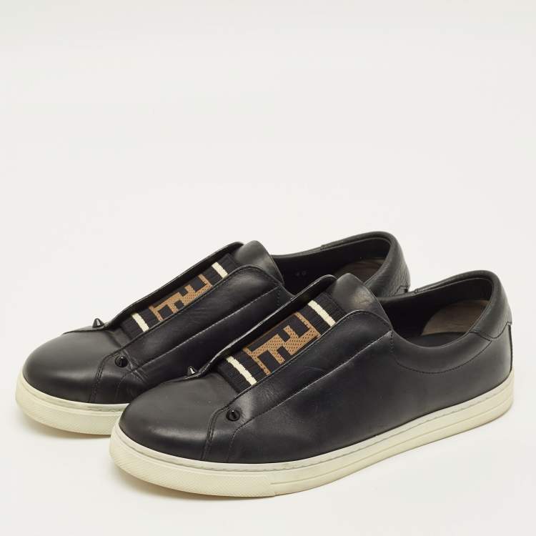 مملوكة مسبقًا Fendi Rockoclick Size 40 Black Leather Slip On Sneakers