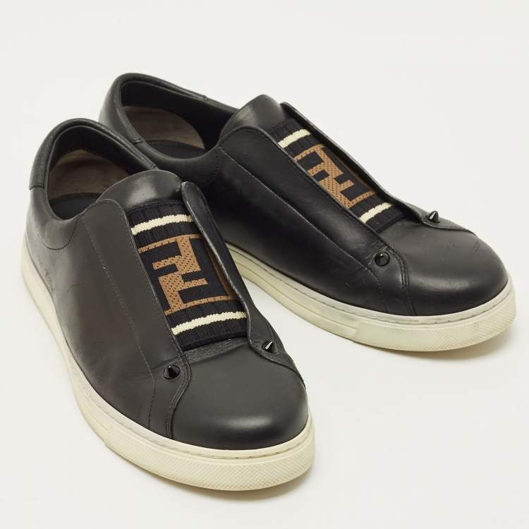 مملوكة مسبقًا Fendi Rockoclick Size 40 Black Leather Slip On Sneakers