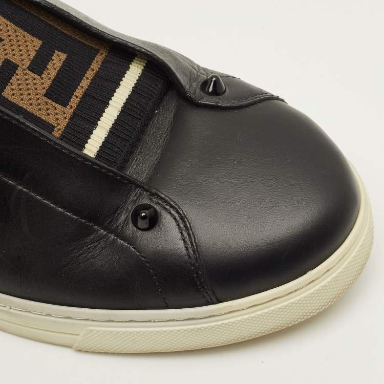 مملوكة مسبقًا Fendi Rockoclick Size 40 Black Leather Slip On Sneakers