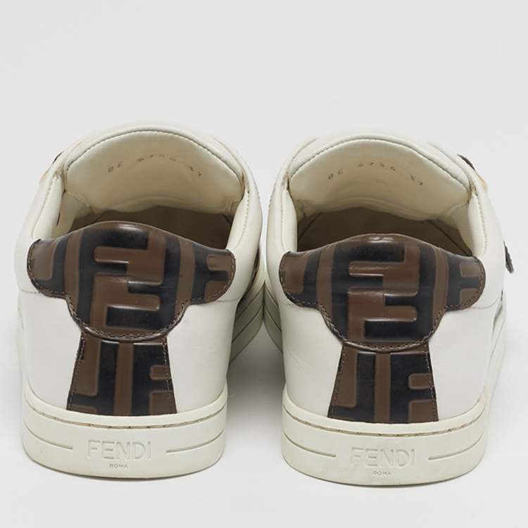 مملوكة مسبقًا Fendi FF Logo Buckle Strap  Size 37 White Leather Low Top Sneakers