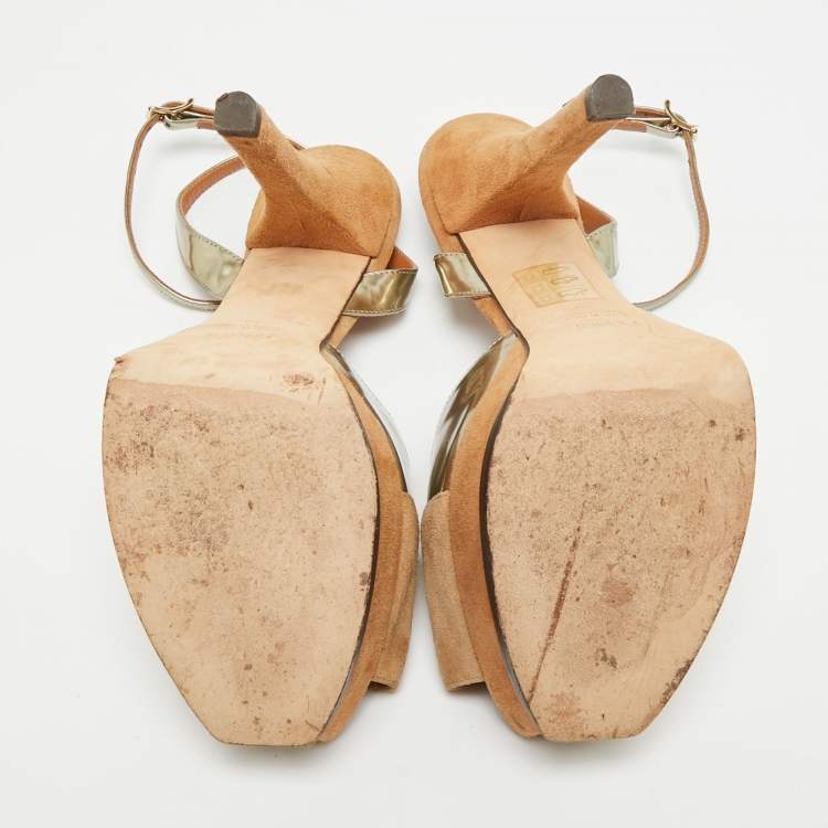 مملوكة مسبقًا Fendi Fendista Size 38 Brown/Gold Leather and Suede Ankle Strap Sandals