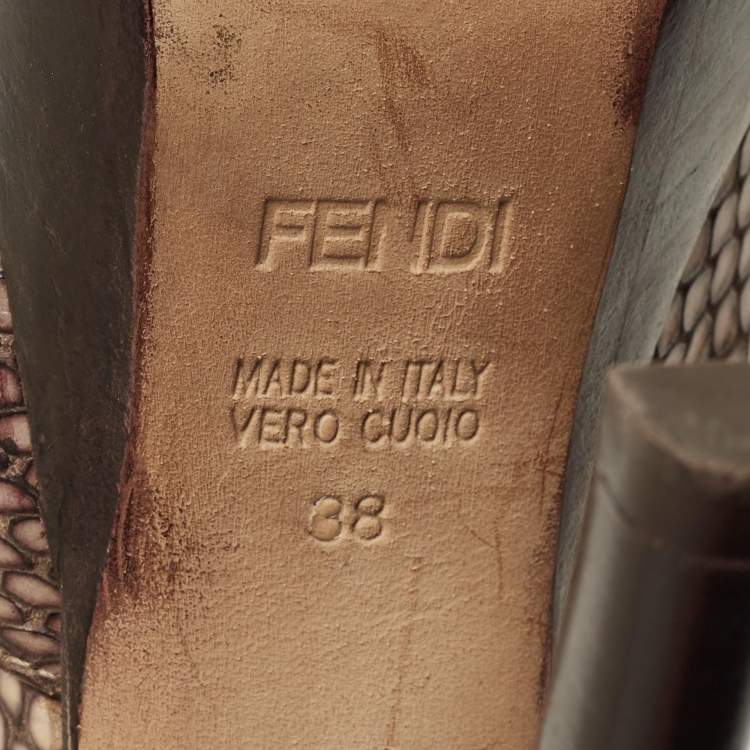 Pre Owned Fendi Size 38 Beige Python Embossed Leather Open Toe Cut Out Booties