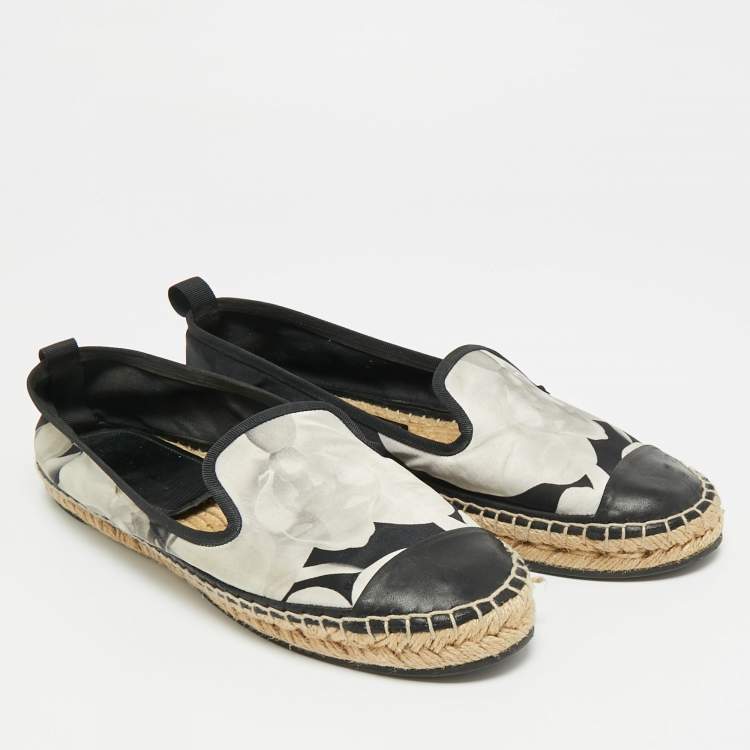 Pre Owned Fendi Size 40 Black/White Leather and Nylon Espadrille Flats