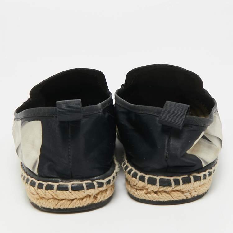 Pre Owned Fendi Size 40 Black/White Leather and Nylon Espadrille Flats