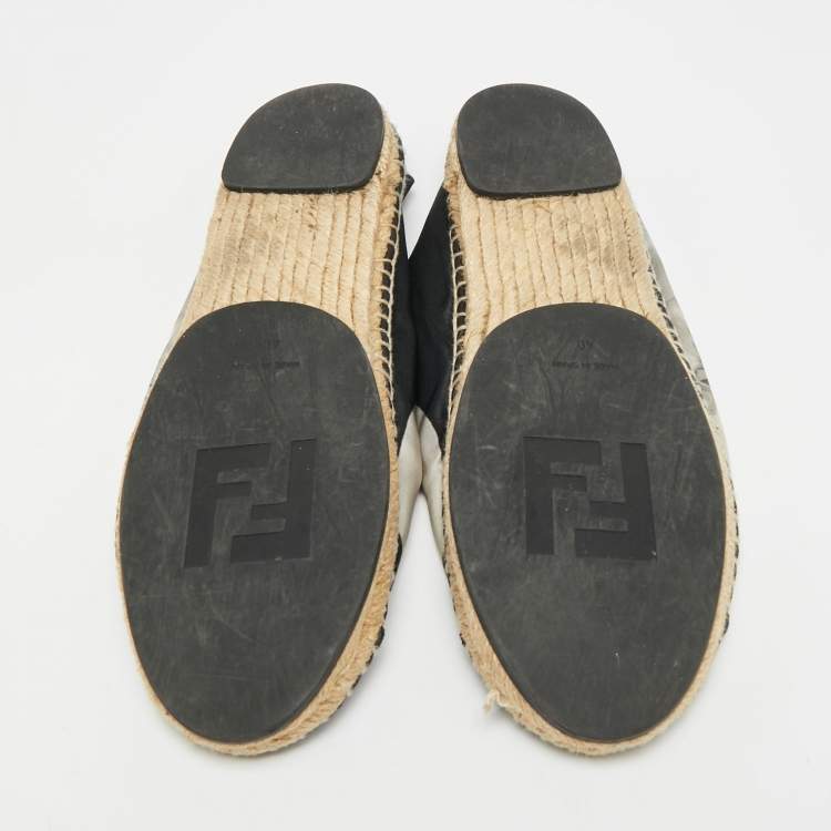 Pre Owned Fendi Size 40 Black/White Leather and Nylon Espadrille Flats