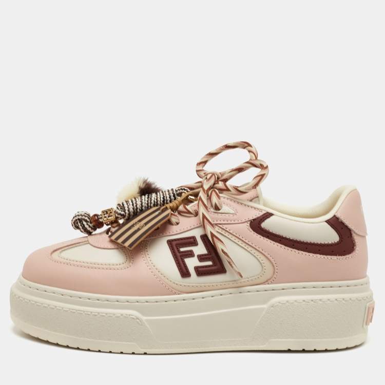 Pre Owned Fendi Match Charm Size 38 Multicolor Leather Platform Low Top Sneakers