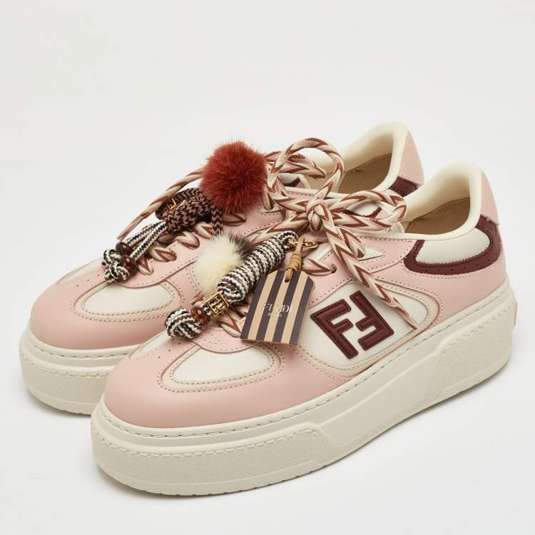 Pre Owned Fendi Match Charm Size 38 Multicolor Leather Platform Low Top Sneakers