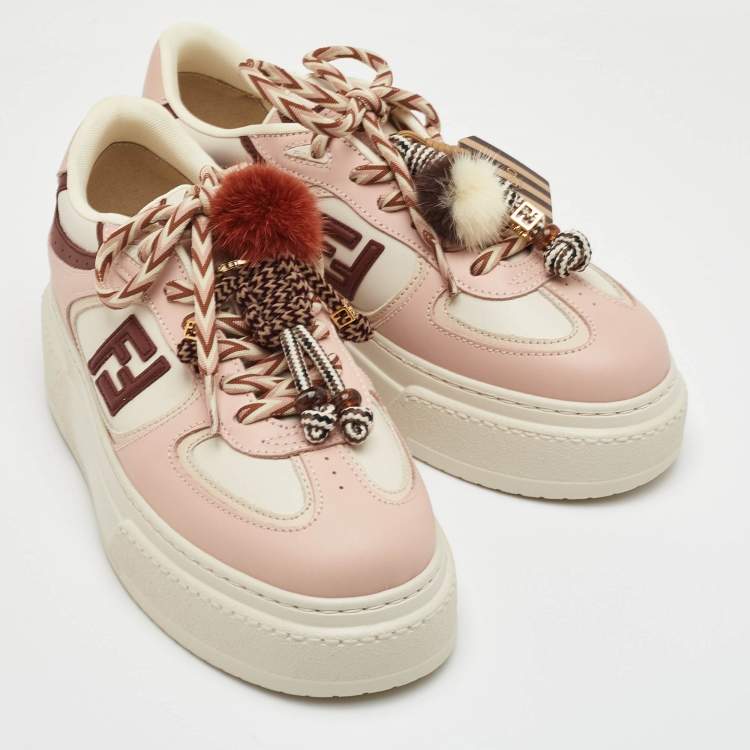 Pre Owned Fendi Match Charm Size 38 Multicolor Leather Platform Low Top Sneakers