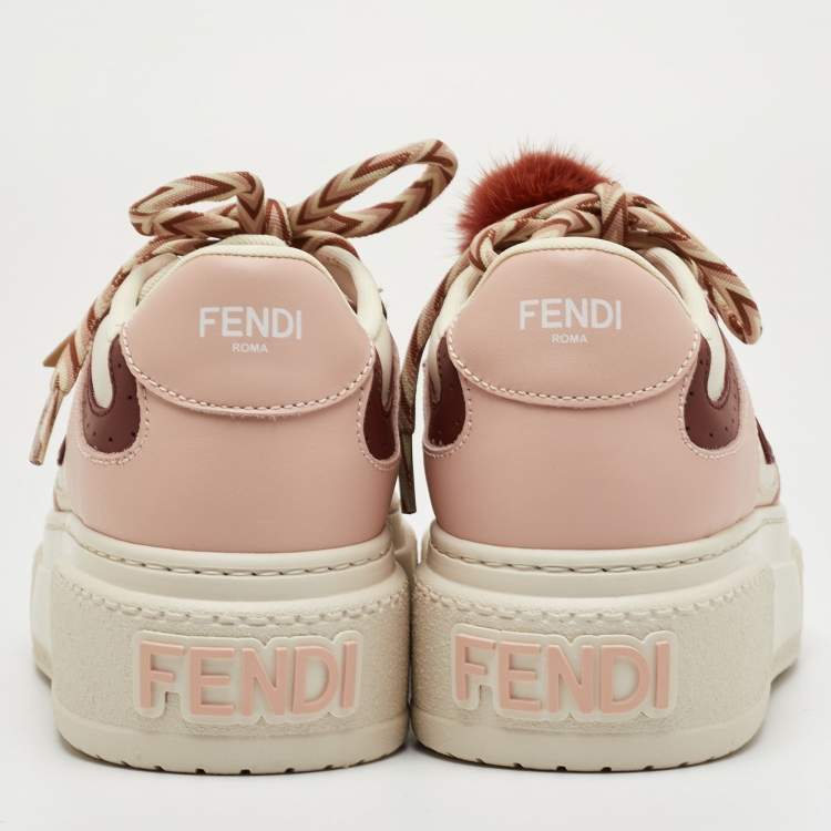 Pre Owned Fendi Match Charm Size 38 Multicolor Leather Platform Low Top Sneakers