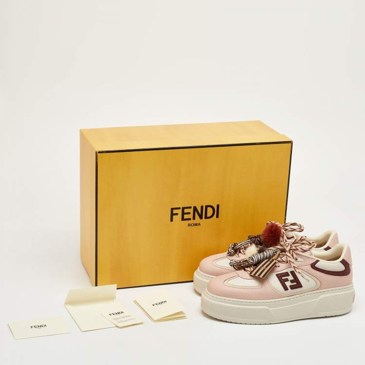 Pre Owned Fendi Match Charm Size 38 Multicolor Leather Platform Low Top Sneakers