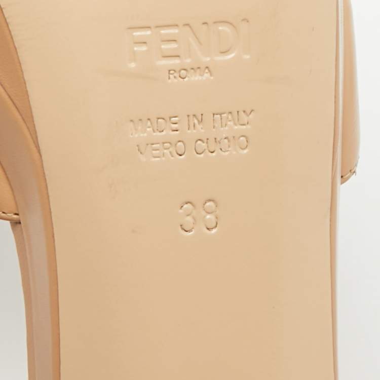 Pre Owned Fendi Size 38 Beige Leather T-Strap Platform Sandals