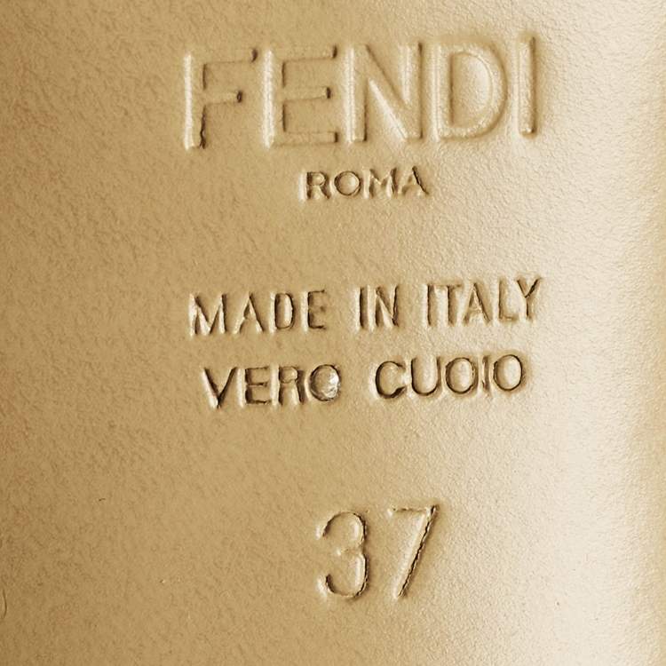 Pre Owned Fendi Baguette Size 37 Rose Gold Foil Leather Slide Sandals