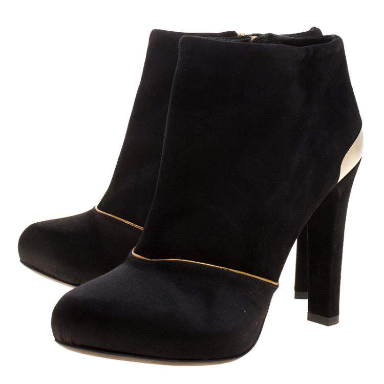 Pre Owned Fendi Black Suede and Satin Ankle Boots Size 37.5