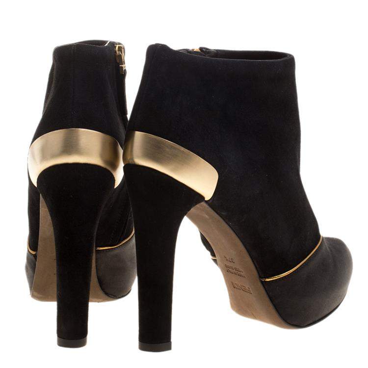 Pre Owned Fendi Black Suede and Satin Ankle Boots Size 37.5