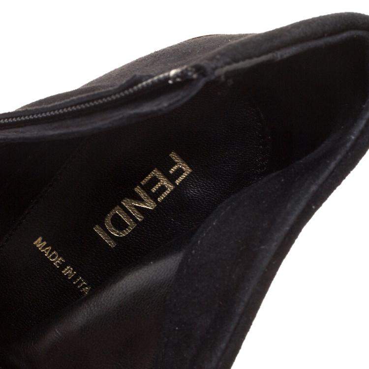 Pre Owned Fendi Black Suede and Satin Ankle Boots Size 37.5