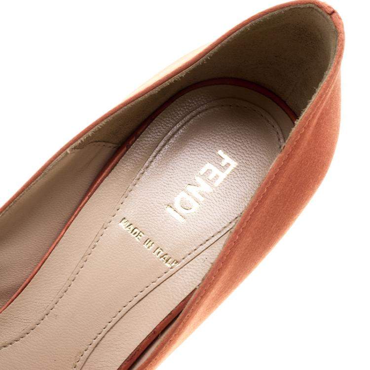 Pre Owned Fendi Orange Satin Deco Bow Platform Pumps Size 36