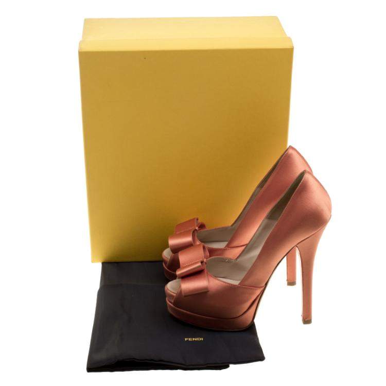 Pre Owned Fendi Orange Satin Deco Bow Platform Pumps Size 36