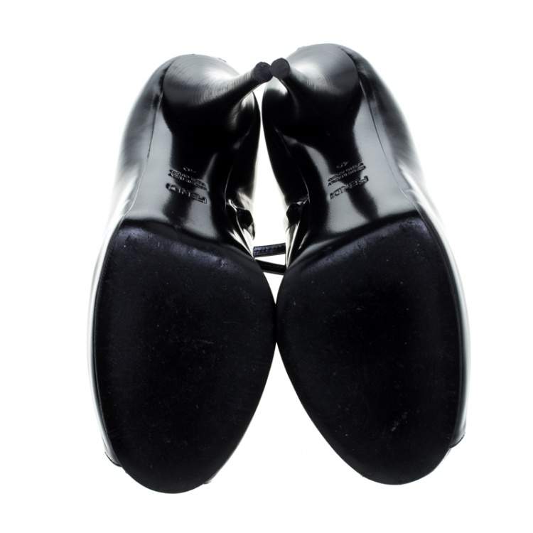 Pre Owned Fendi Black Leather Peep Toe Platform Ankle Booties Size 40