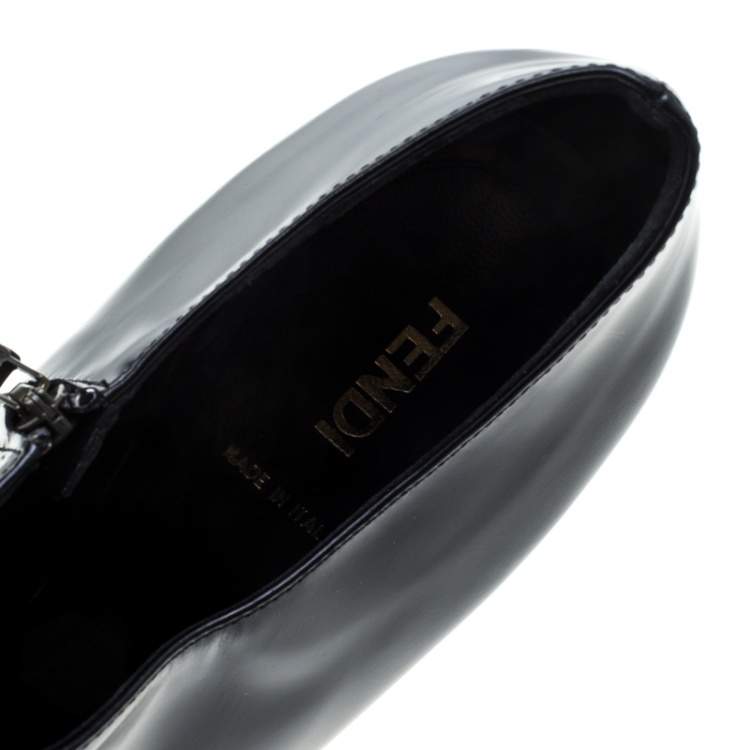 Pre Owned Fendi Black Leather Peep Toe Platform Ankle Booties Size 40