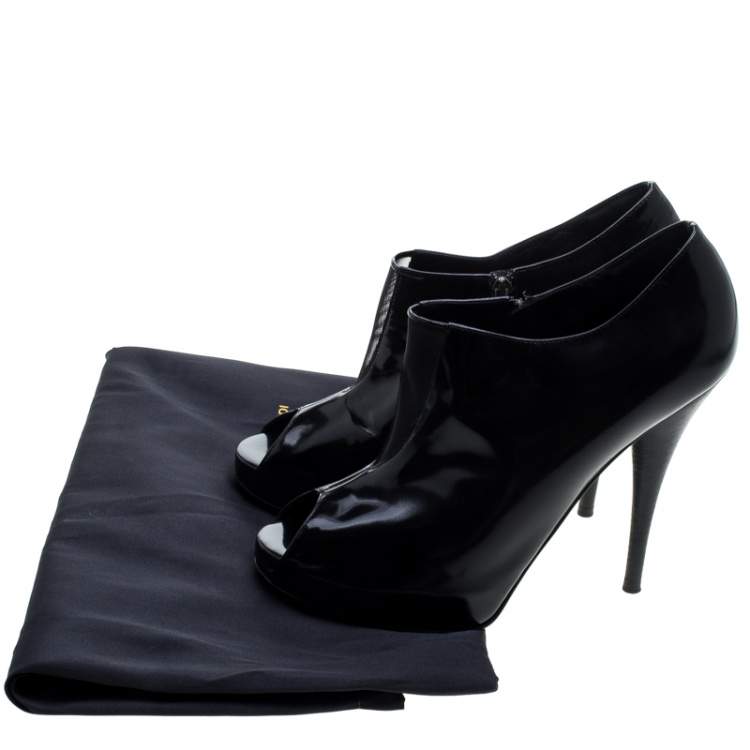 Pre Owned Fendi Black Leather Peep Toe Platform Ankle Booties Size 40