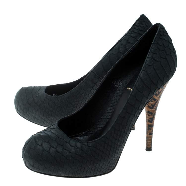 Pre Owned Fendi Dark Grey Python Superstar Platform Pumps Size 38