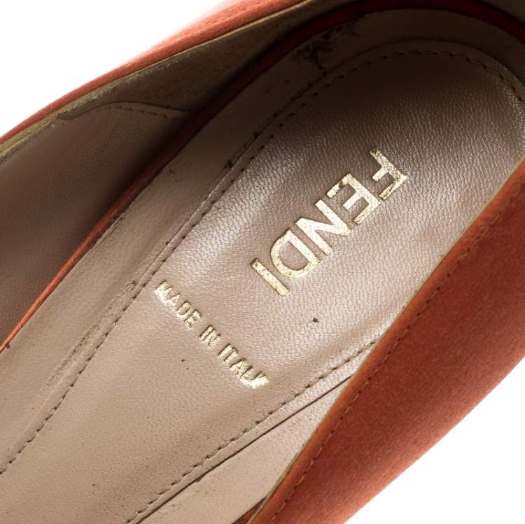 Pre Owned Fendi Orange Satin Deco Bow Peep Toe Platform Pumps Size 40