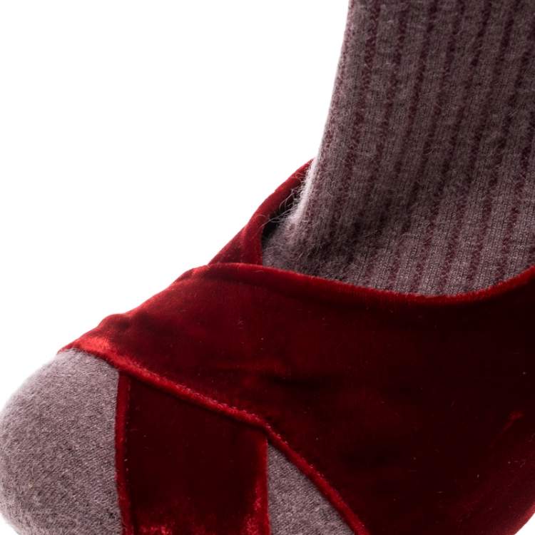 Pre Owned Fendi Red/Purple Velvet and Knitted Fabric Socks Ankle Booties Size 39