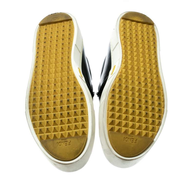 Pre Owned Fendi Black Leather Fflynn Shearling Fur Slip On Sneakers Size 40