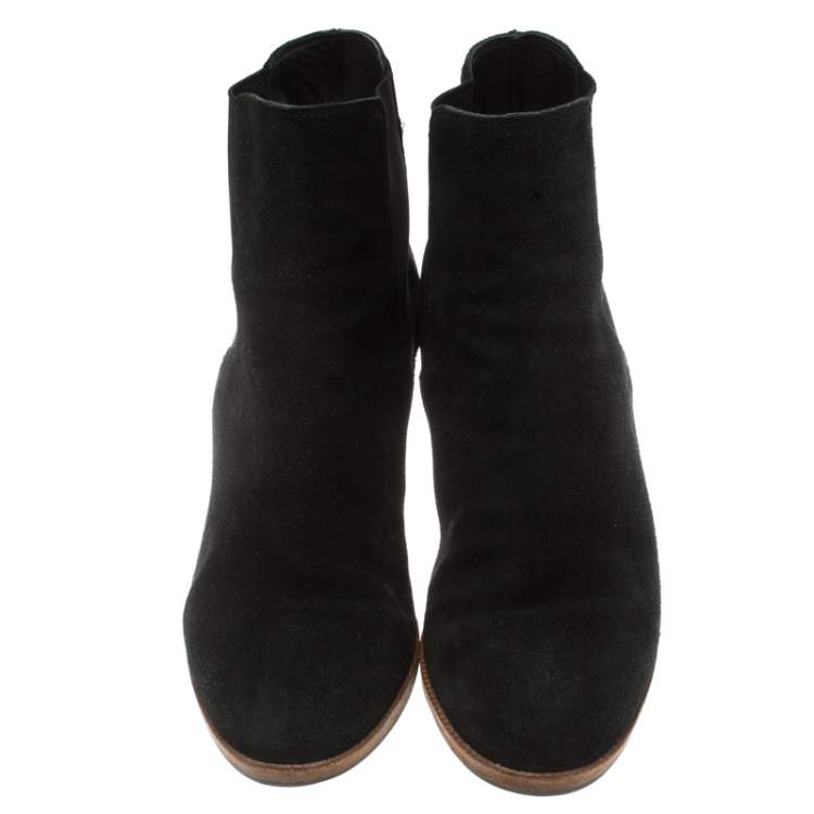 Pre Owned Fendi Black Suede Wedge Heel Ankle Boots Size 39