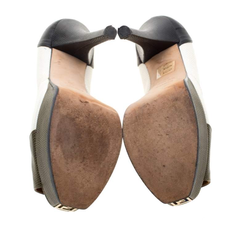 Pre Owned Fendi Multicolor Lizard Leather Fendista Peep Toe Platform Pumps Size 39