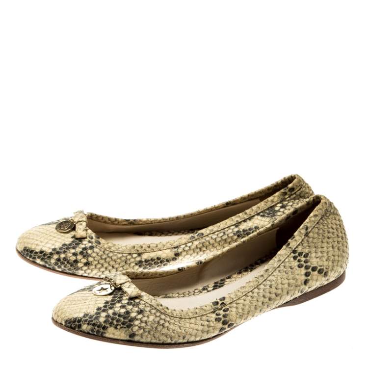 Pre Owned Fendi Beige Python Leather Bow Detail Ballet Flats Size 38
