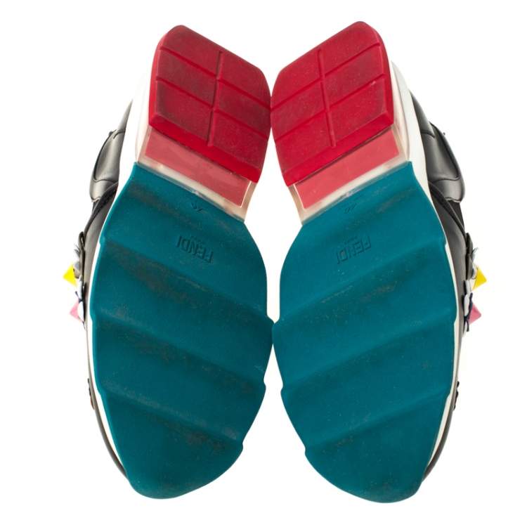 Pre Owned Fendi Black Leather Flowerland Ffast Slip On Sneakers Size 40