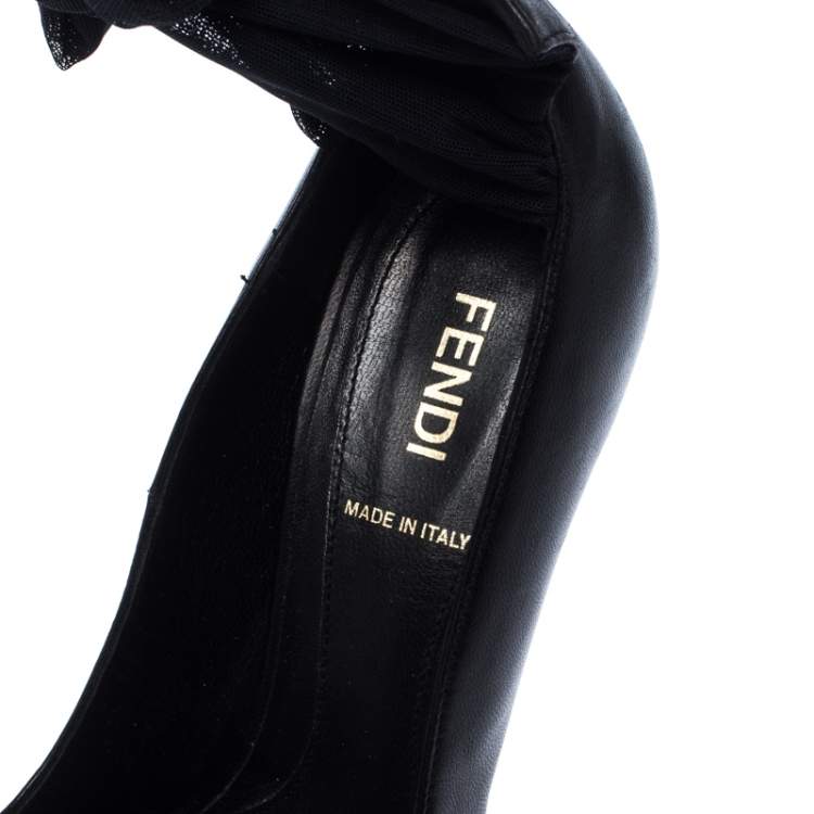 Pre Owned Fendi Black Leather Ankle Warp Peep Toe Pumps Size 36.5