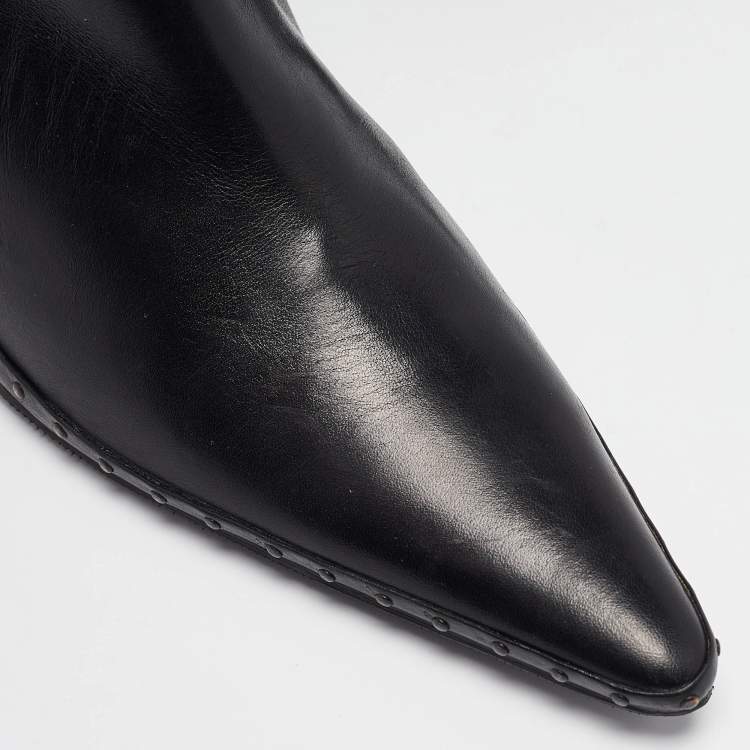 Pre Owned Fendi Black Leather Pointed Toe Knee Length Boots Size 40