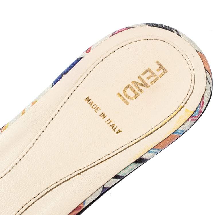Pre Owned Fendi Multicolor Canvas Flat Slide Sandals Size 41 