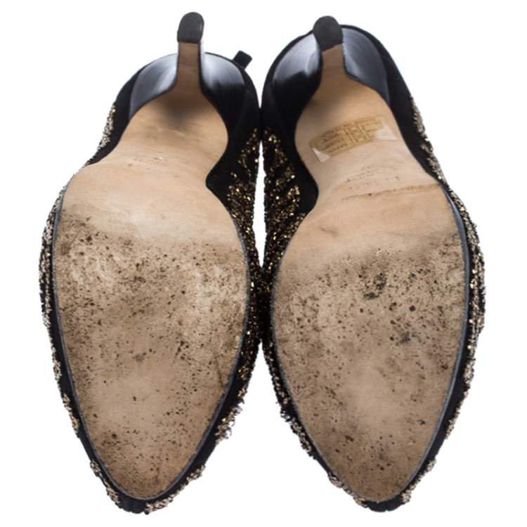 Pre Owned Fendi Black Suede Crystal Embellished Platform Ankle Booties Size 37
