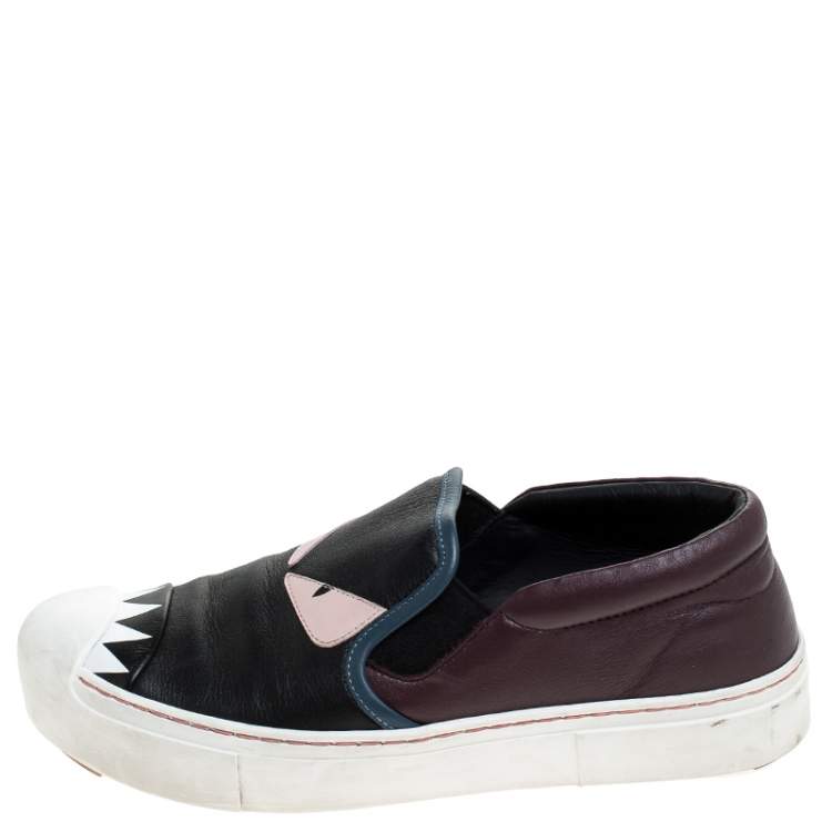 Fendi Multicolor Leather Monster Slip On Sneakers Size 36.5