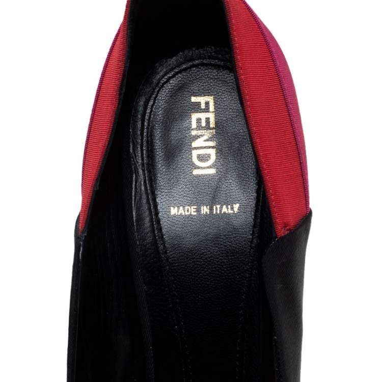 Pre Owned Fendi Tricolor Canvas Fendista Peep Toe Platform Pumps Size 40.5