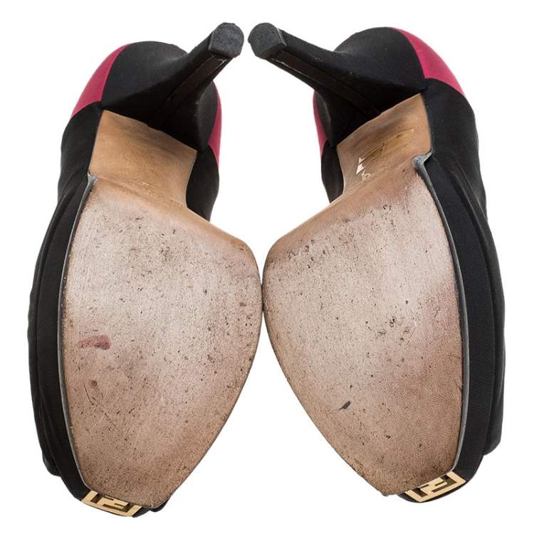 Pre Owned Fendi Tricolor Canvas Fendista Peep Toe Platform Pumps Size 40.5